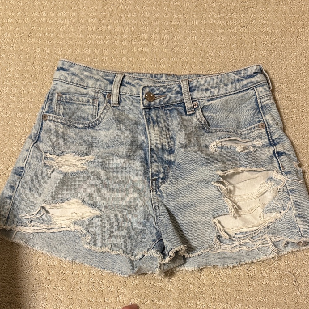 American Eagle Outfitters Light Blue Distressed Jean Shorts
